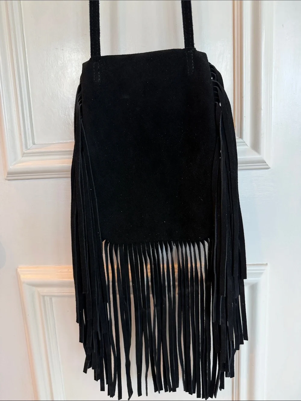 Black Fringe Crossbody Bag with Decorative Chic Boho Western Medallion Accent
